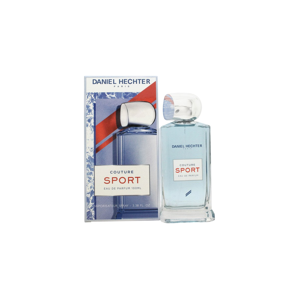 Daniel Hechter Sport Eau de Parfum 100 ml – klar blå glasflakon med sølvfarvet spraytop og minimalistisk, sporty design