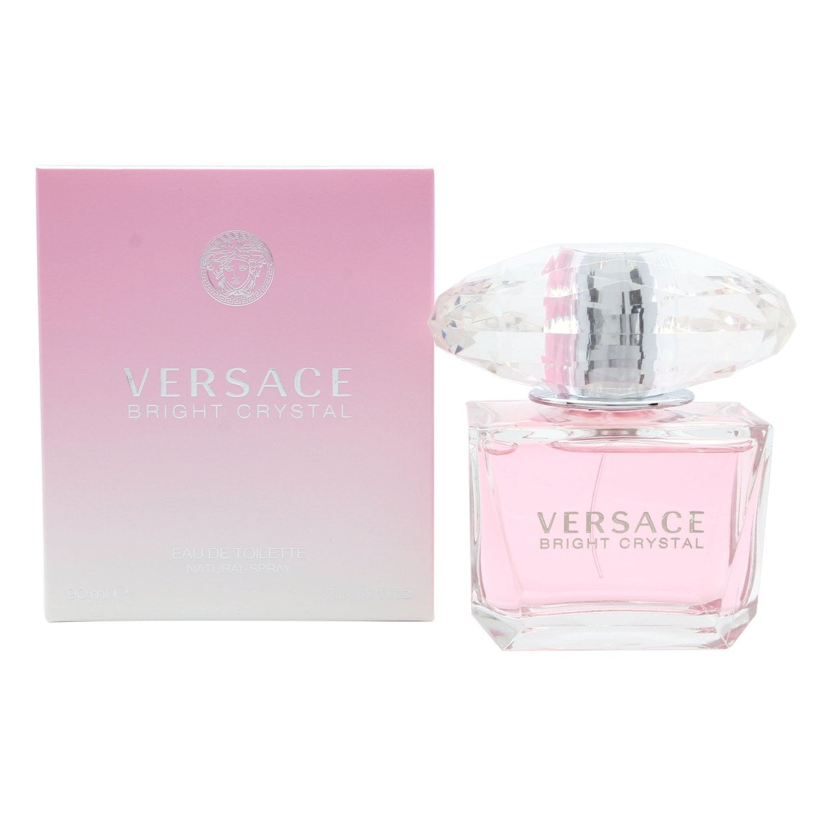 Versace Bright Crystal Eau De Toilette Versace 90 ml klar glasflaske med lyserød væske og facetslebet krystalkork