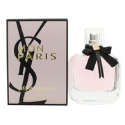 Yves Saint Laurent Mon Paris Eau de Parfum 90 ml – klar glasflakon med lyserød duft og sort sløjfe ved hals
