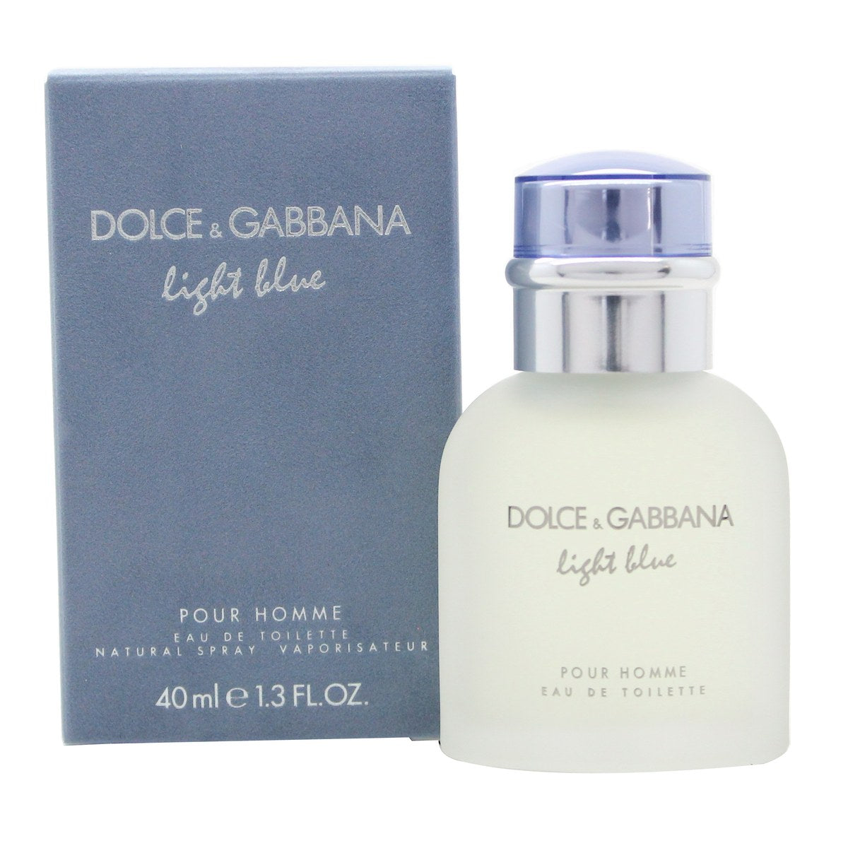 Dolce & Gabbana Light Blue Eau de Toilette 40 ml i frostet glasflaske med lyseblåt låg og enkelt, rektangulært design