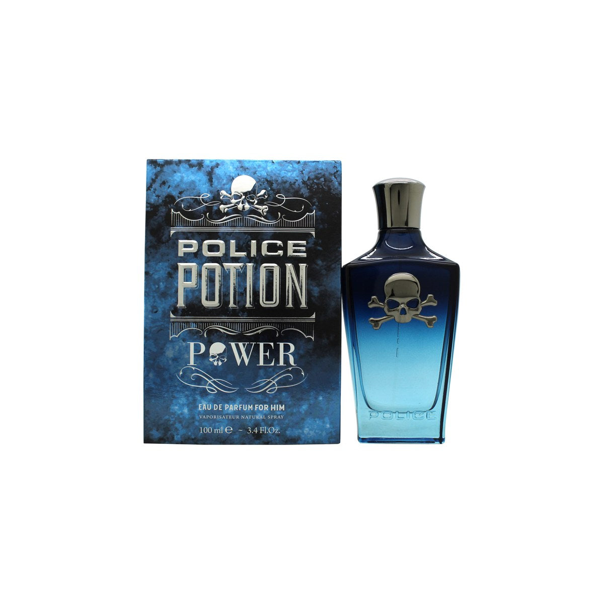 Police Potion Power Eau de Parfum 100 ml fra Police – lilla kranieformet flakon med blank finish og sølvdetaljer