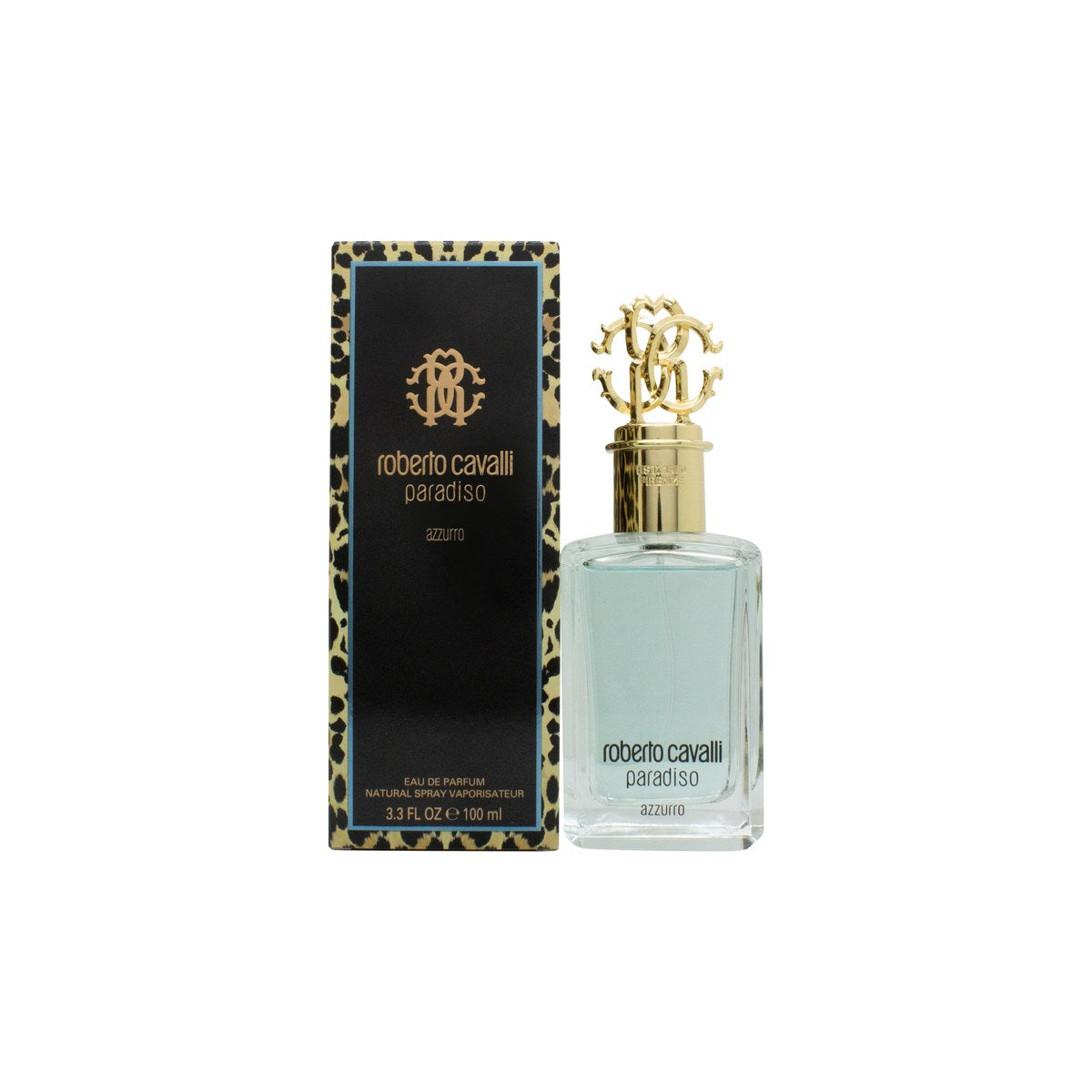 Roberto Cavalli Paradiso Azzurro Eau de Parfum 100 ml – turkis facetslebet flakon med guldkork