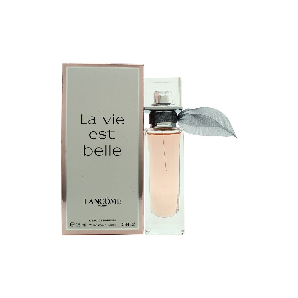 Lancôme La Vie Est Belle Happiness Drops Eau de Parfum 15 ml – lille klar glasflakon med lyserød duft og sølvbånd