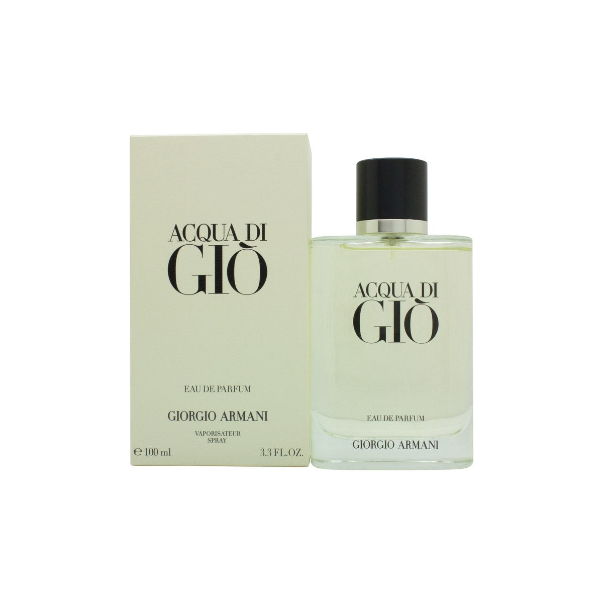 Giorgio Armani Acqua Di Gio Eau de Parfum 100 ml flakon i frostet glas med sort låg og minimalistisk design