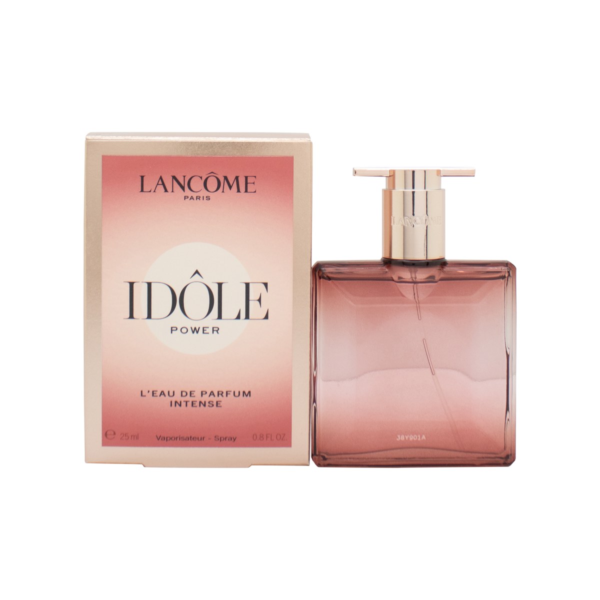 Lancôme Idôle Power L’Eau de Parfum Intense 25 ml slank rosatonet glasflaske med mørk bund og sort låg