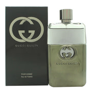 Gucci Guilty Pour Homme Eau De Toilette, Gucci, 90 ml – rektangulær sølvfarvet parfumeflaske med GG-logo og maskulint design