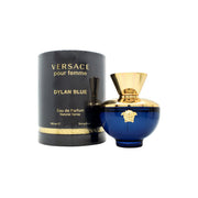 Dylan Blue Femme Eau De Parfum, Versace, 100 ml – dybblå amforaformet flakon med gyldent låg og Medusa-detalje