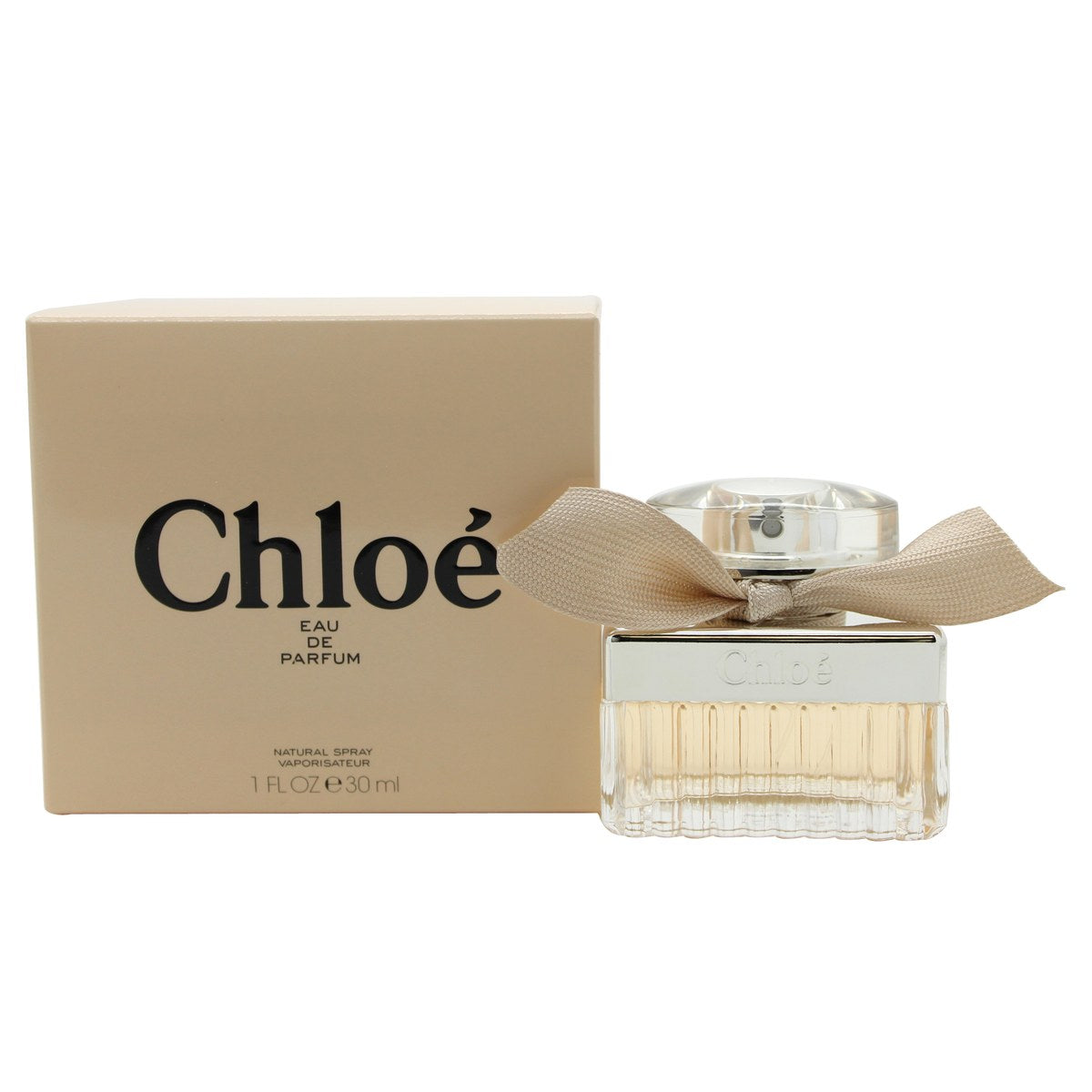 Chloé Signature Eau De Parfum, Chloé, 30 ml – klar glasflakon med plisserede sider, sølvfarvet prop og lyserødt bånd