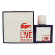 Lacoste Live Eau de Toilette 60 ml fra Lacoste, mørkeblå kubisk glasflaske med hvid top og præget krokodillelogo.