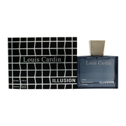 Louis Cardin Illusion Eau de Parfum 100 ml i firkantet glasflaske med ravfarvet duft og sort låg med gulddetaljer