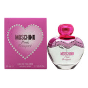 Pink Bouquet Eau De Toilette Moschino 50 ml, hjerteformet flakon i lyserødt glas med matchende metallic låg