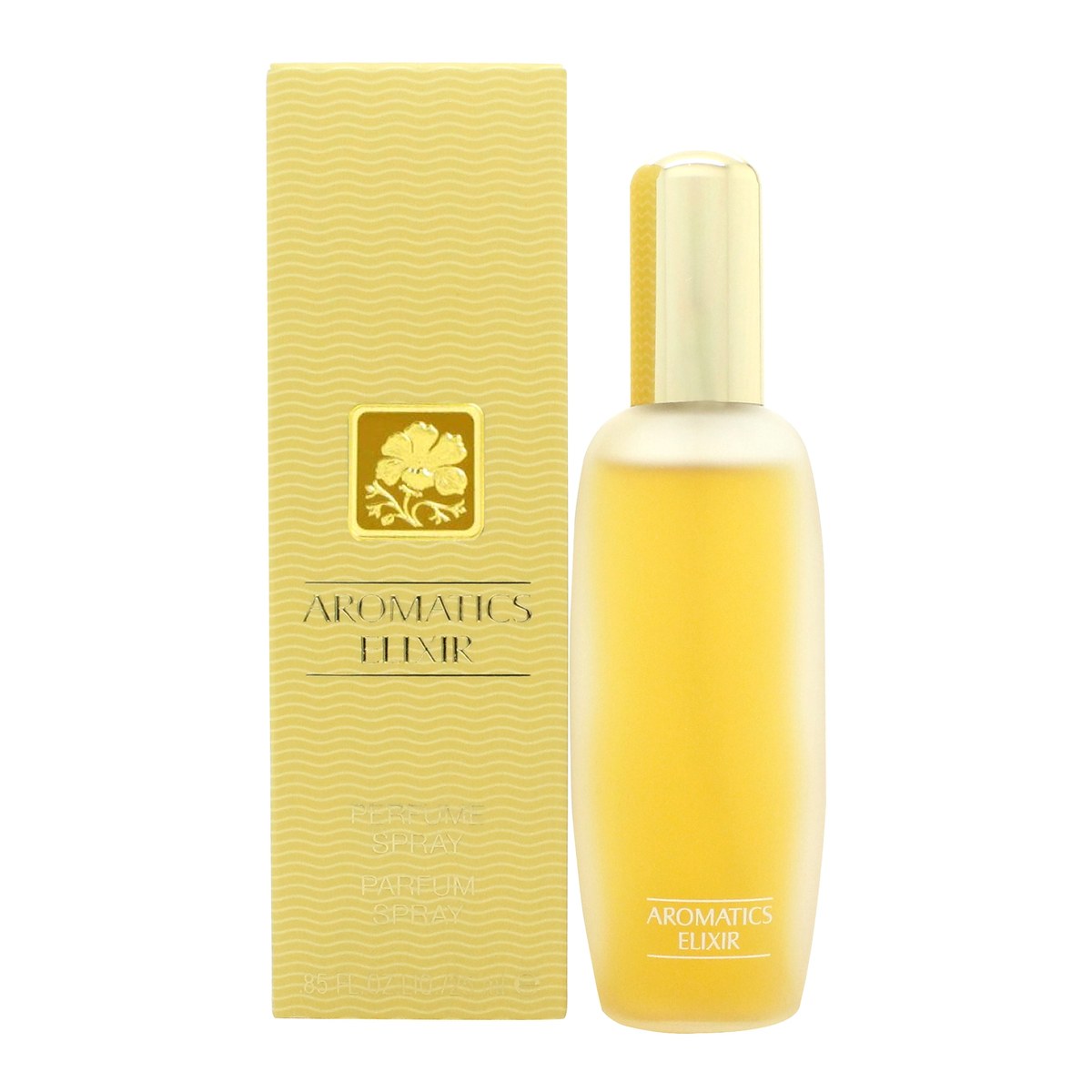 Clinique Aromatics Elixir Eau de Parfum 25 ml – lille firkantet glasflakon med gylden kork og ravfarvet duft