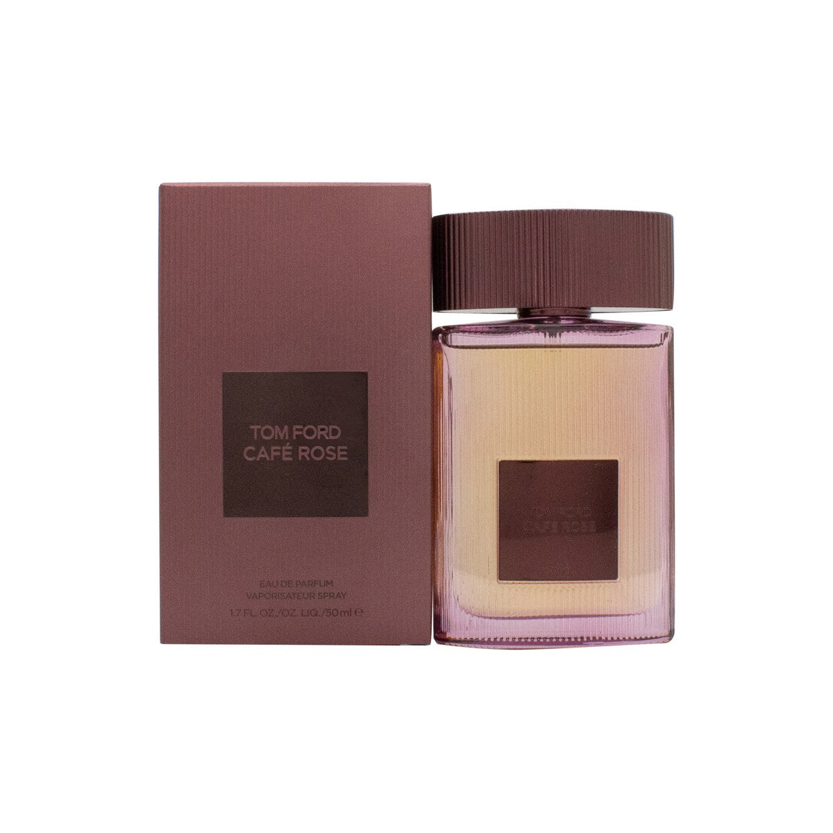 Tom Ford Café Rose (2023) Eau de Parfum, Tom Ford, 50 ml – mørk bordeaux flaske i rillet glas med gylden plade