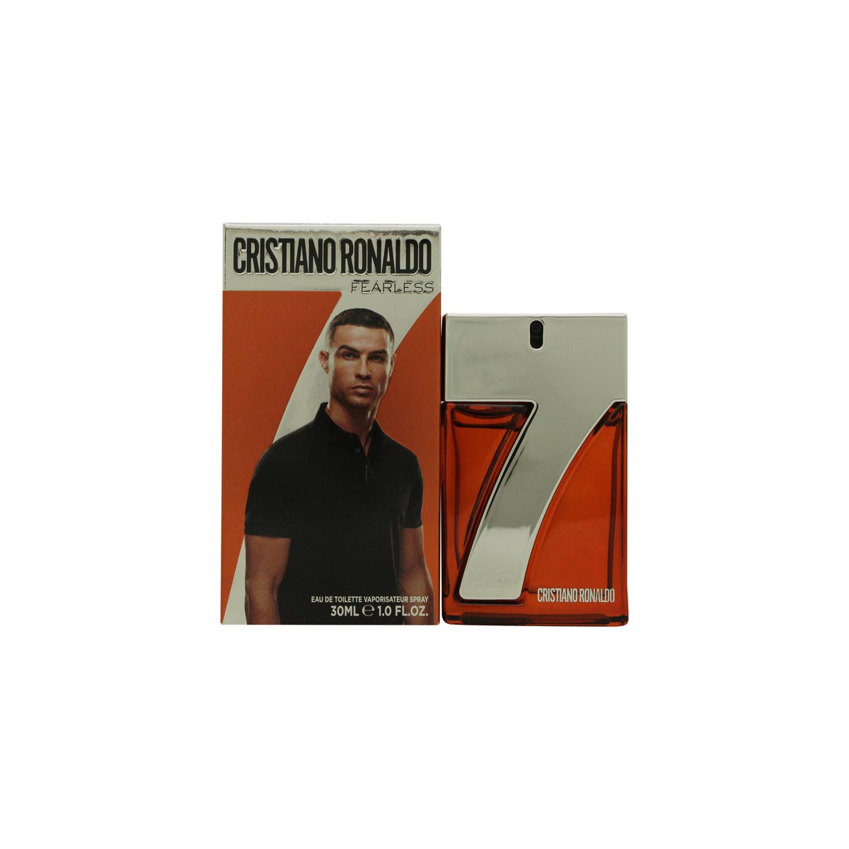 Cristiano Ronaldo CR7 Fearless Eau de Toilette 30 ml – mørkeblå glasflaske med sort kantet låg og sølvfarvet CR7-logo