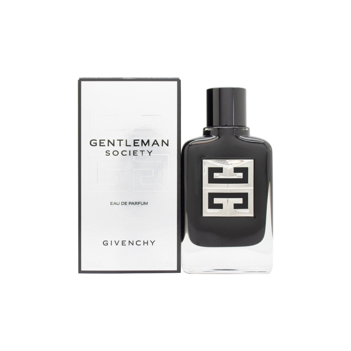 Gentleman Society Eau De Parfum Givenchy 60 ml sort lakeret flakon med skarpe linjer og sølvfarvet 4G‑monogram, elegant og mørk