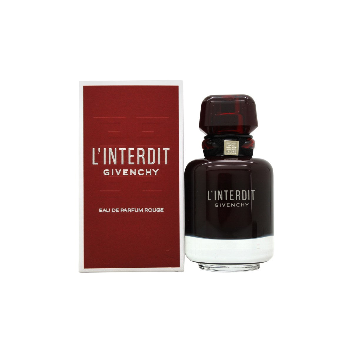 L'Interdit Rouge Eau De Parfum Givenchy 50 ml – rødtonet glasflaske med firkantet form, klare linjer og sort låg