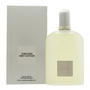 Tom Ford Grey Vetiver Parfum Eau De Parfum 100 ml, grå glasflaske med kantet form, minimalistisk etiket og afdæmpet udtryk