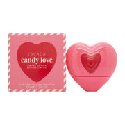 Candy Love Eau De Toilette, Escada, 100 ml – lyserød hjerteformet flakon med blank overflade og sølvfarvet låg
