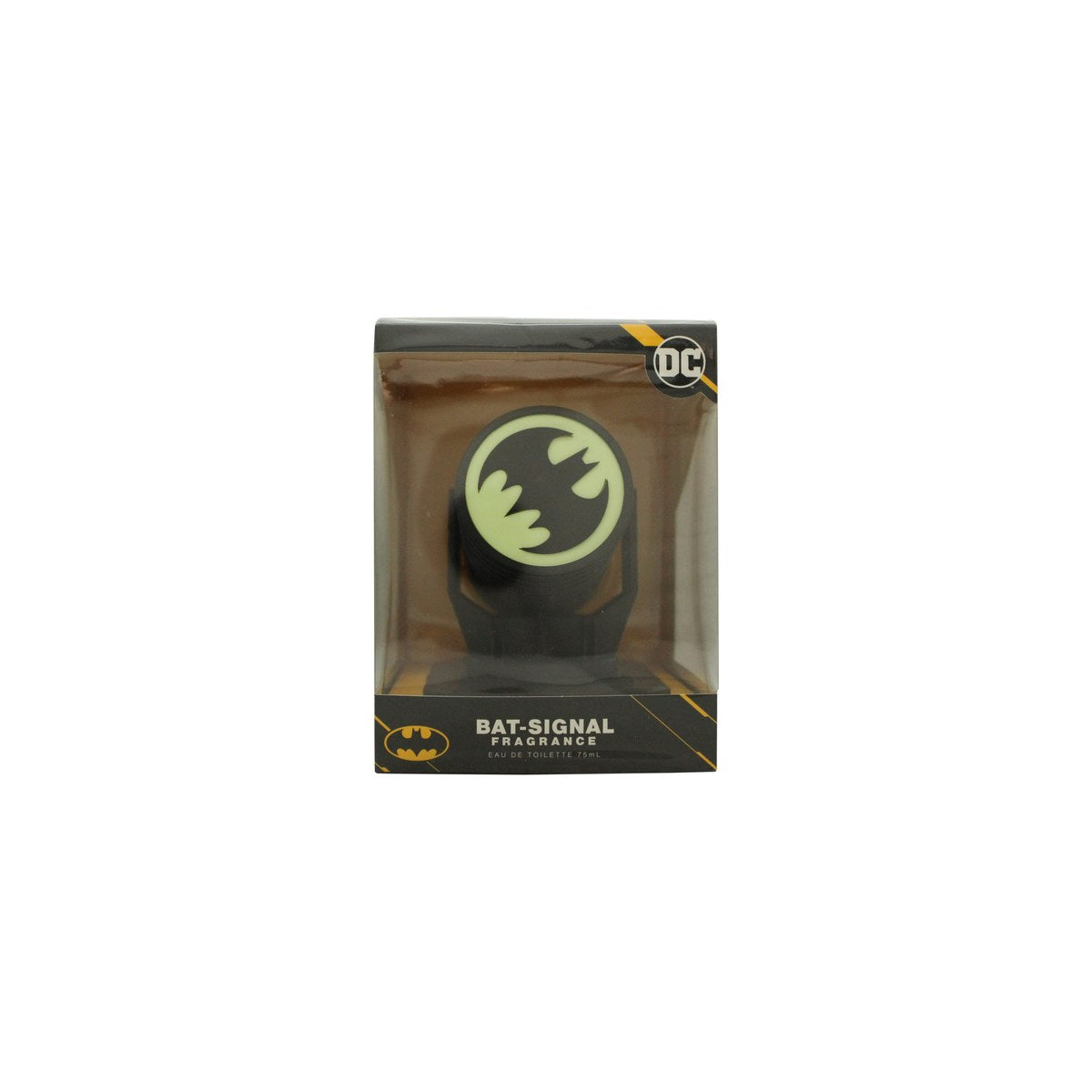 Batman Bat-Signal Eau de Toilette, Batman, 75 ml – flaske formet som Bat-Signal i mørk glas med gul logo projektion