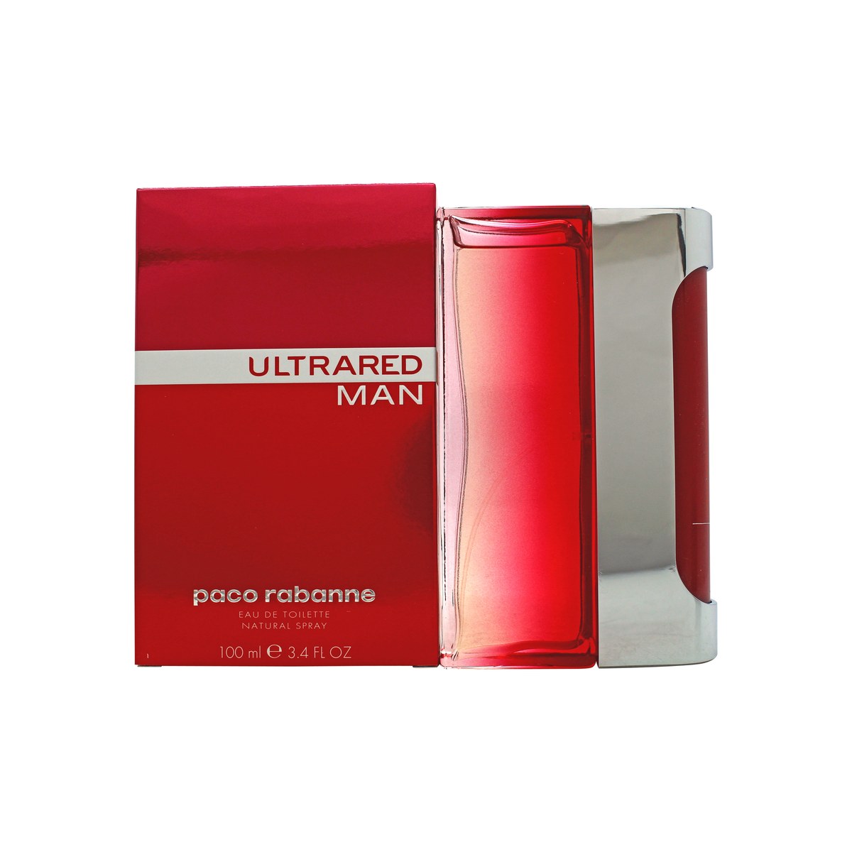 Paco Rabanne Ultrared Eau de Toilette 100 ml fra Paco Rabanne, rød buet glasflakon med krom top og hvid logo