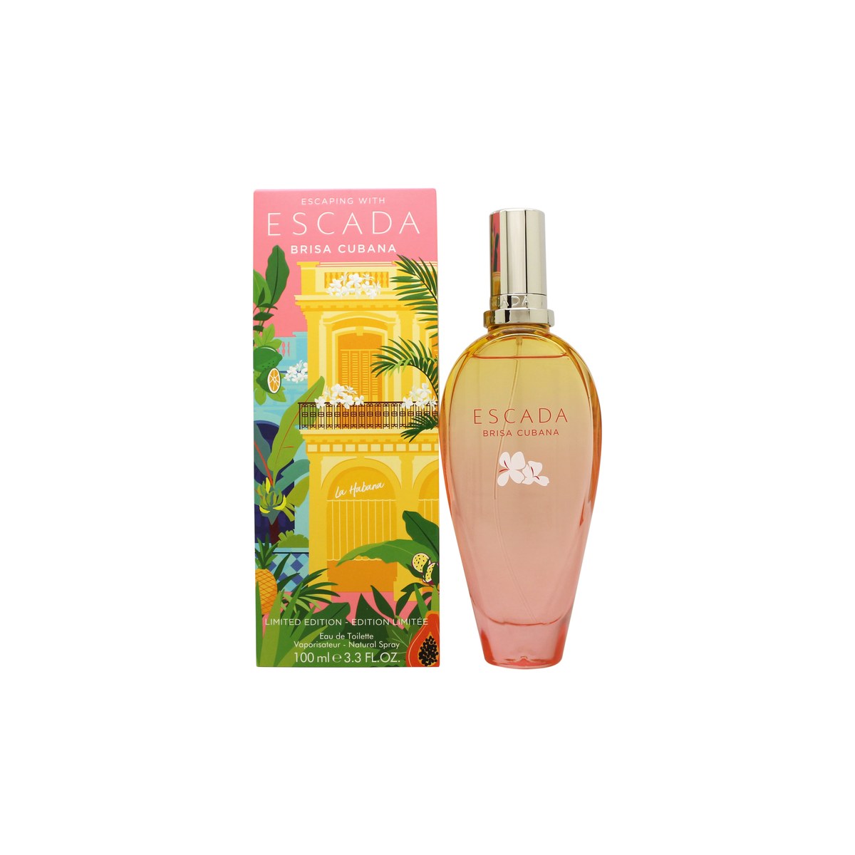 Escada Brisa Cubana Eau de Toilette, Escada, 100 ml – turkis glasflakon med rund form og pink gradient