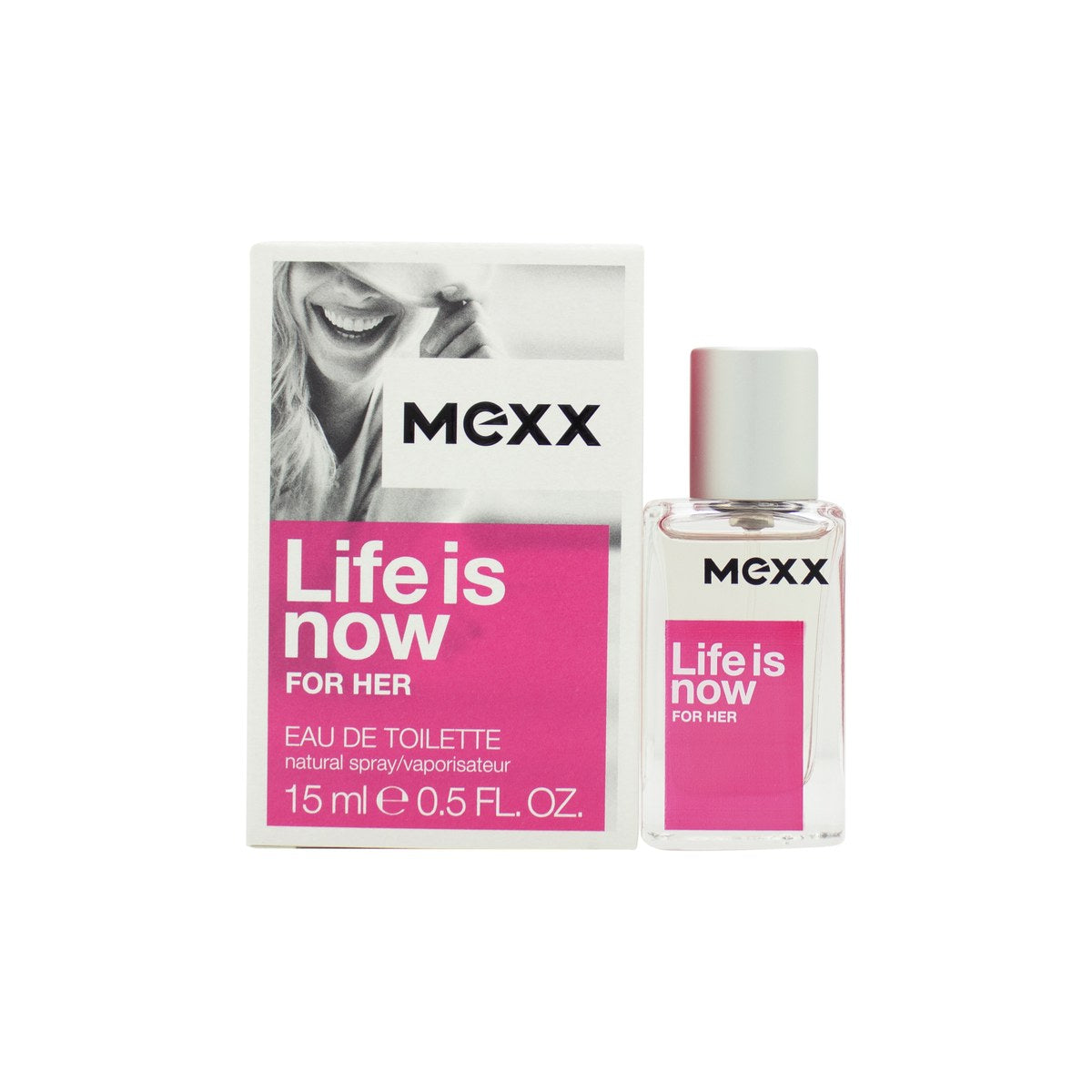 Mexx Life Is Now for Her Eau de Toilette 15ml fra Mexx i 15 ml, klar glasflaske med lyserød duft og sølvfarvet låg