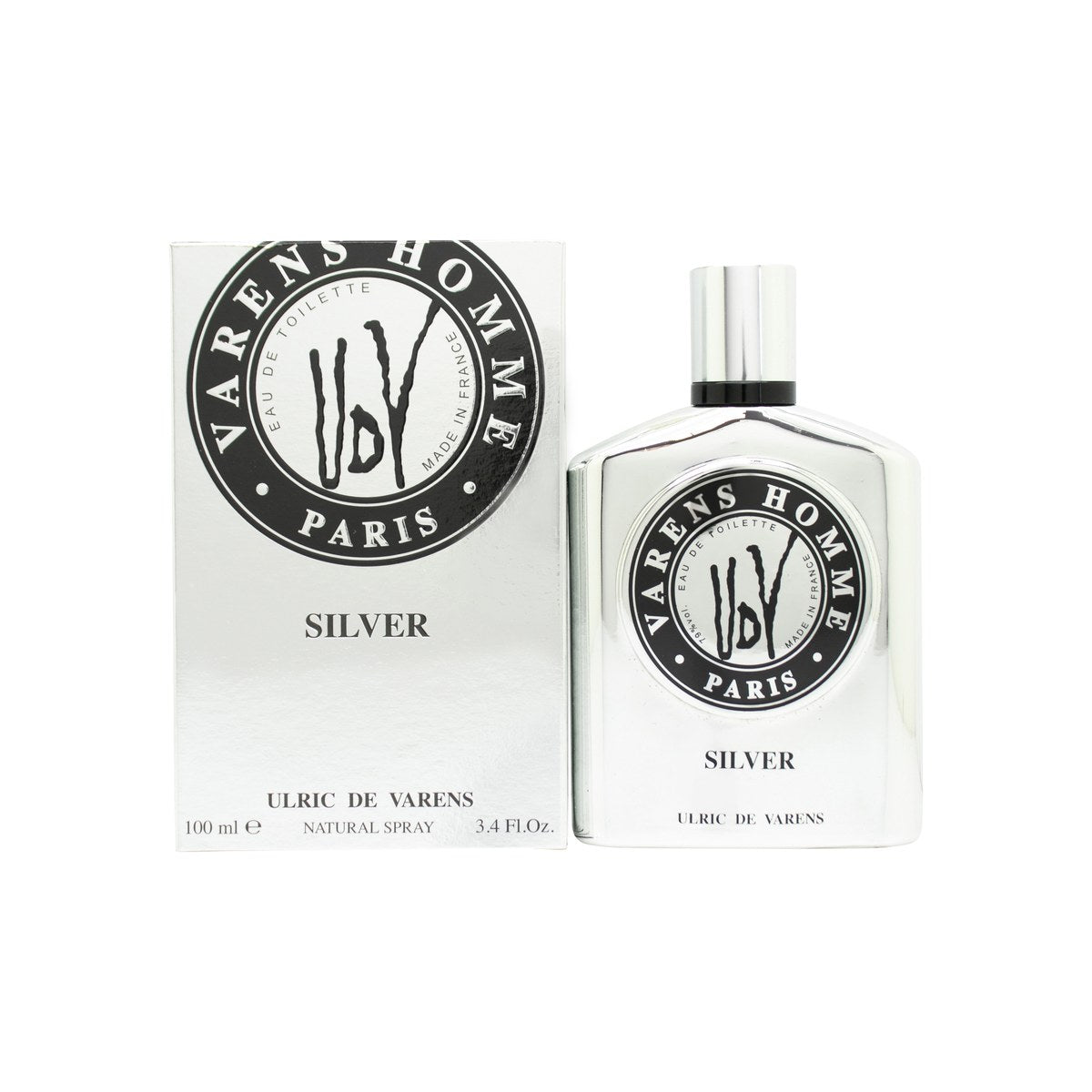 Ulric De Varens UDV Silver Limited Edition Eau De Toilette, Ulric de Varens, 100 ml – sølvfarvet cylinderflakon med sort top