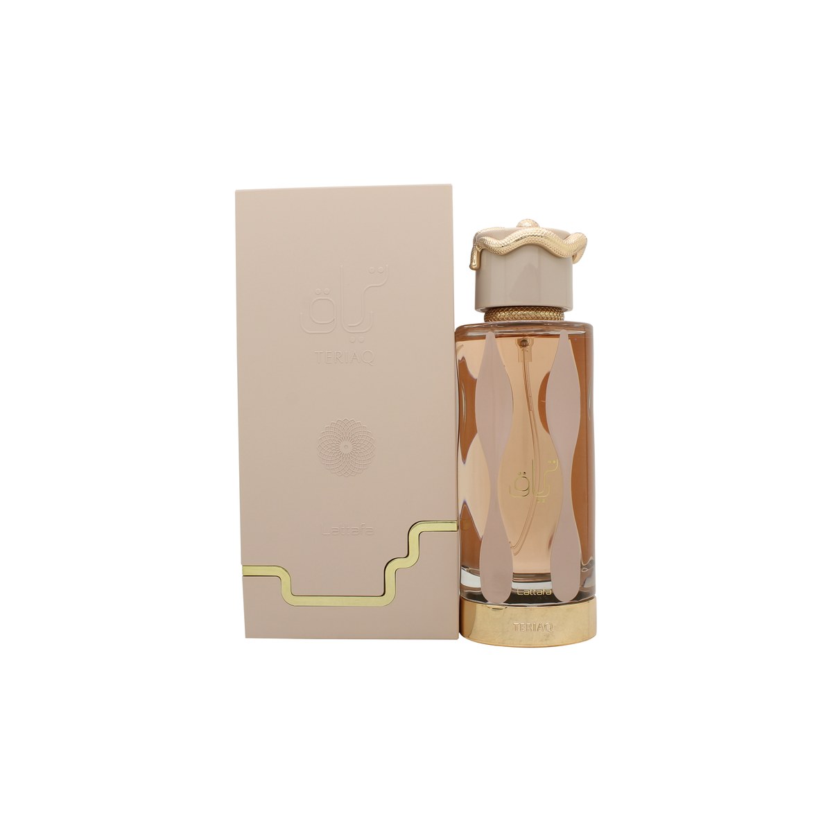 Lattafa Teriaq Eau de Parfum 100 ml fra Lattafa – gylden firkantet flakon med afrundet sort låg og elegant etiketdesign