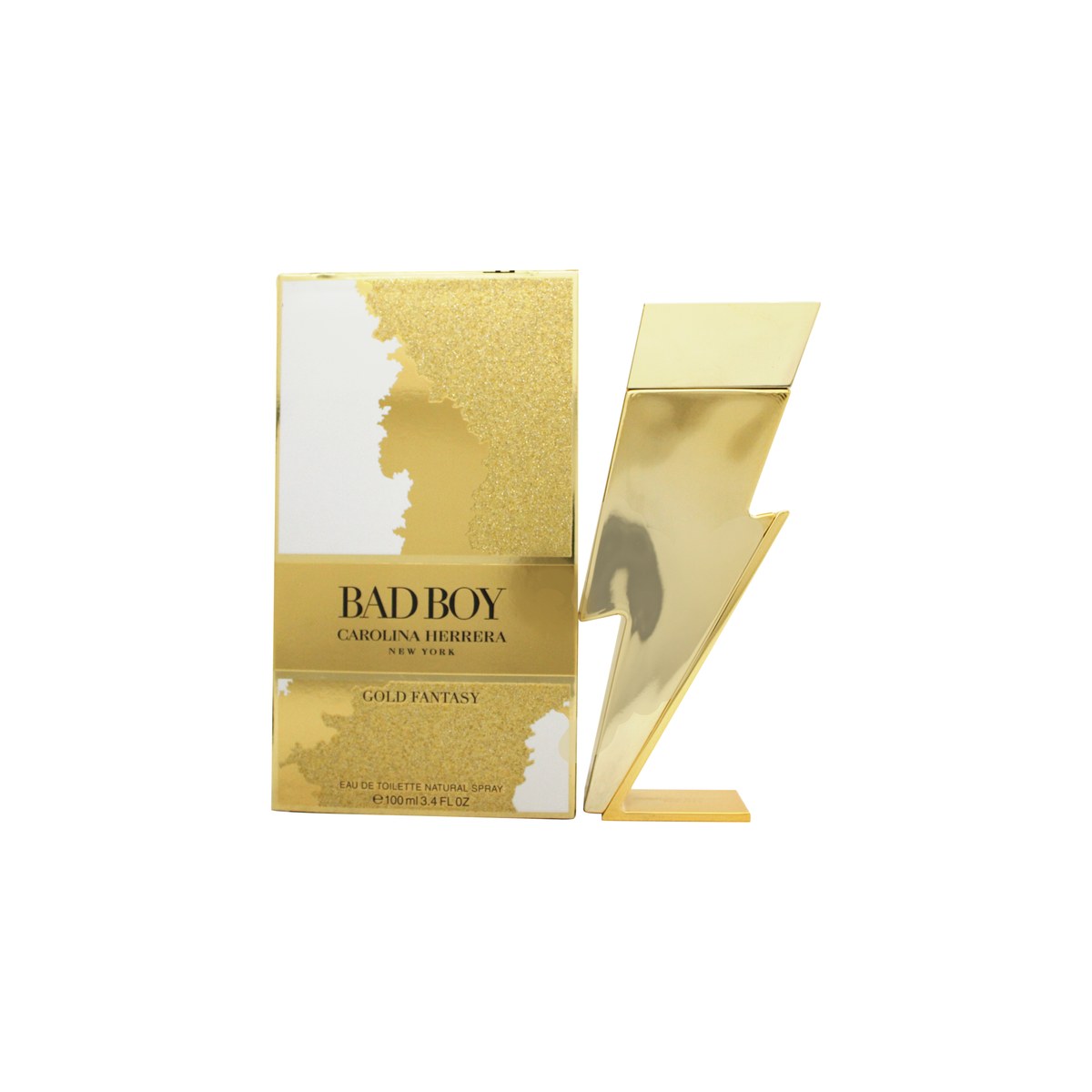 Carolina Herrera Bad Boy Gold Fantasy Eau de Toilette 100 ml – gylden lynformet flakon med blank finish