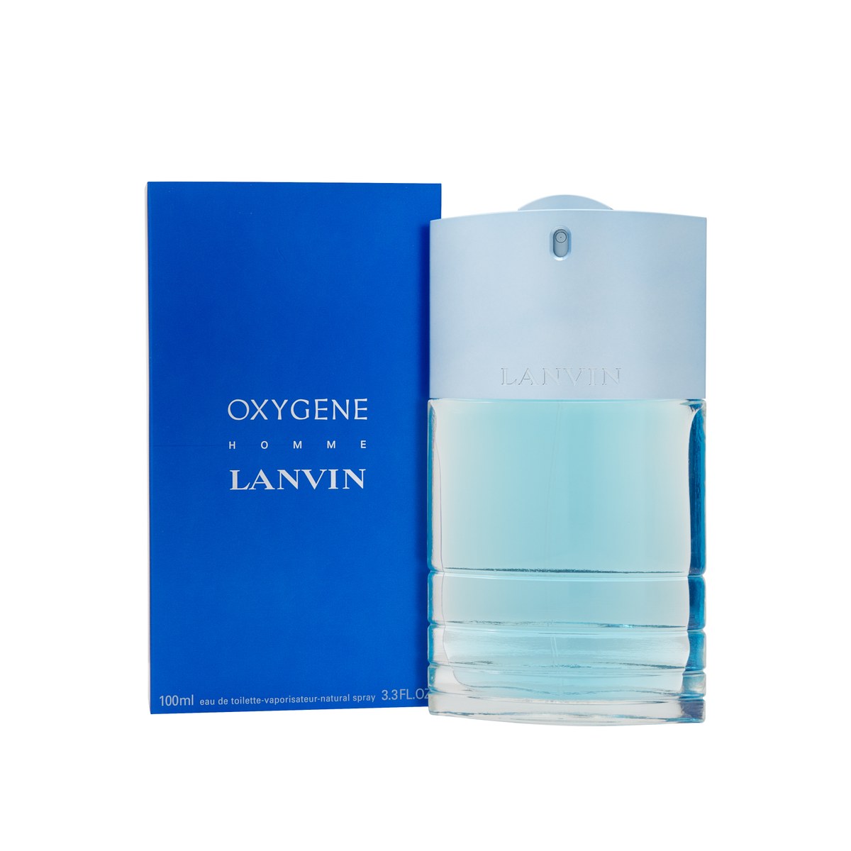 Lanvin Oxygene Homme Eau de Toilette 100ml, Lanvin, 100 ml – klar blå, rektangulær flakon med sølvkappe og enkel typografi