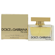 The One Eau De Parfum, Dolce & Gabbana 75 ml, klar rektangulær glasflaske med ravfarvet parfume og sort firkantet låg