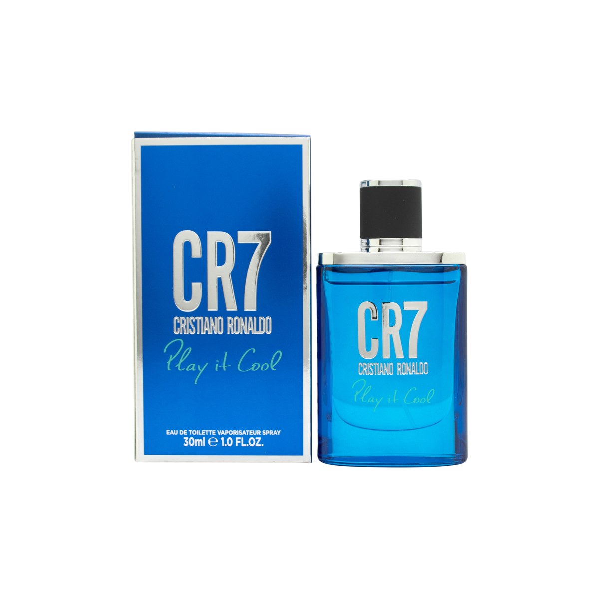 Cristiano Ronaldo CR7 Play It Cool Eau de Toilette 30 ml i blå transparent flakon med sort låg og CR7-logo