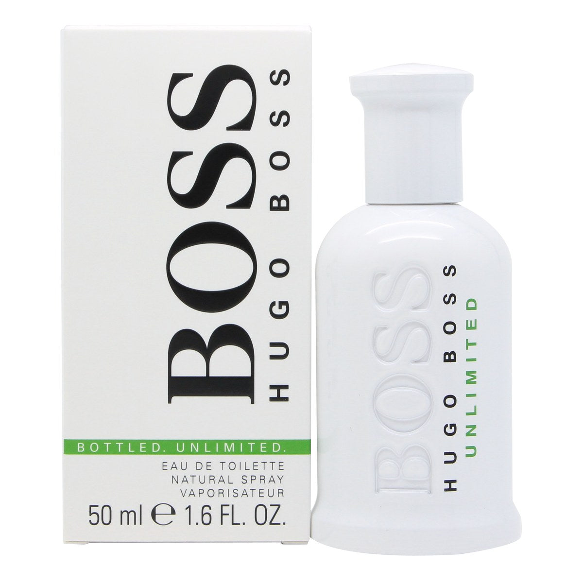 Hugo Boss Boss Bottled Unlimited Eau de Toilette 50 ml – hvid, matteret flakon med sølvkapsel og diskret grøn tekst