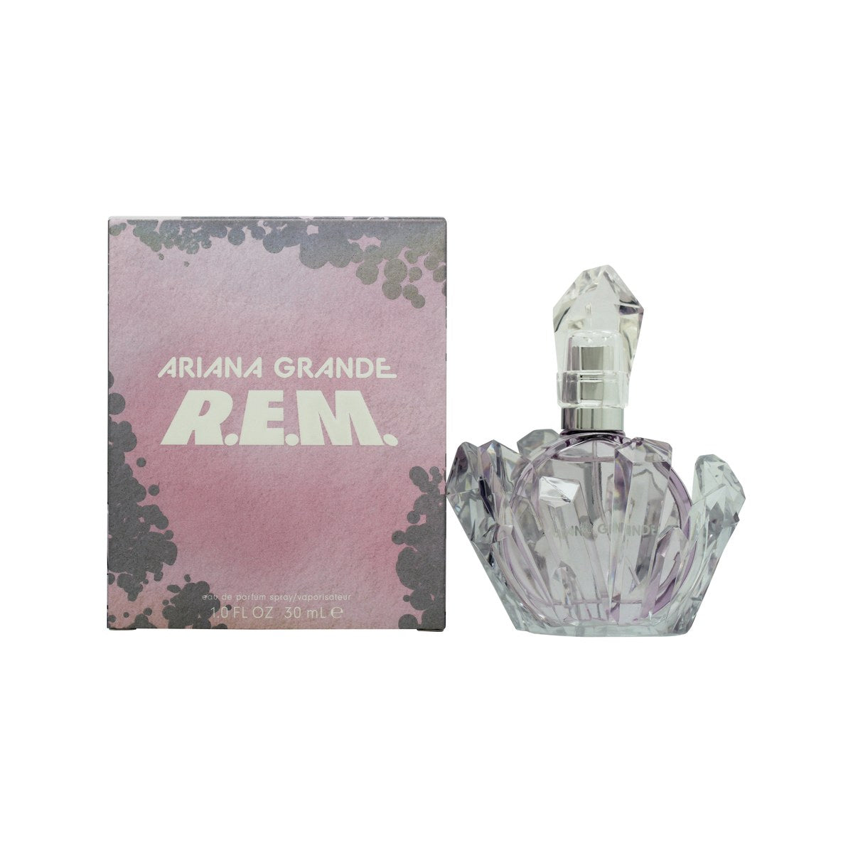 Ariana Grande R.E.M. Eau de Parfum, Ariana Grande, 30 ml – lavendelfarvet krystalflakon med sølvkappe og holografisk holder