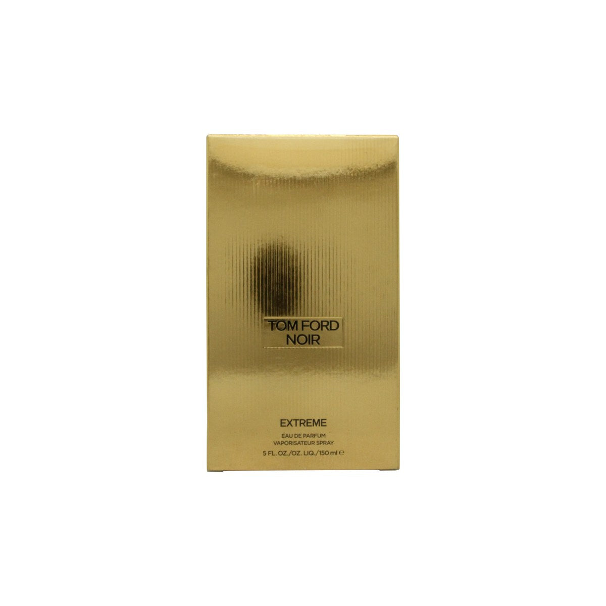 Tom Ford Noir Extreme Eau De Parfum 150 ml, sort, firkantet parfumeflaske med guldbogstaver og blank gylden prop