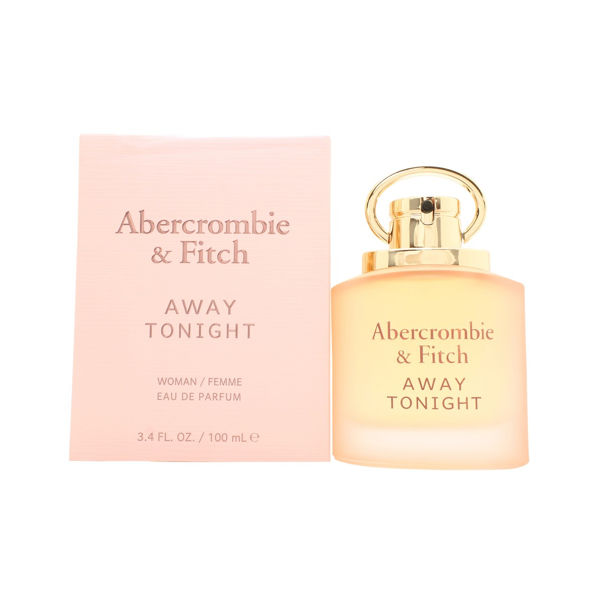 Abercrombie & Fitch Away Tonight Woman Eau de Parfum 100 ml – slank rosa glasflaske med sølvfarvet låg og minimalistisk logo