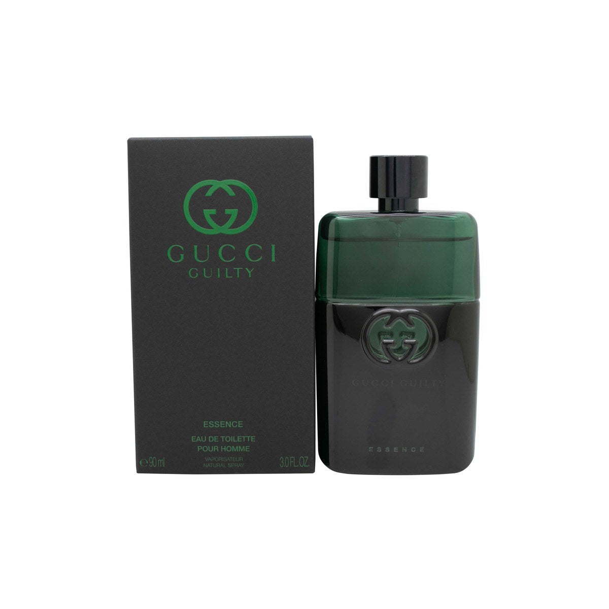 Gucci Guilty Essence Pour Homme Eau De Toilette 90 ml fra Gucci i frostet lysegrøn glasflakon med sølvkork og præget logo
