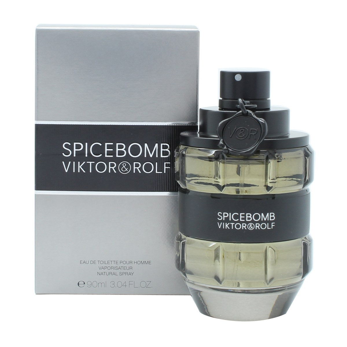 Viktor & Rolf Spicebomb Eau de Toilette 90 ml i granatformet mørk glasflakon med sort metalhals og clipsdetalje