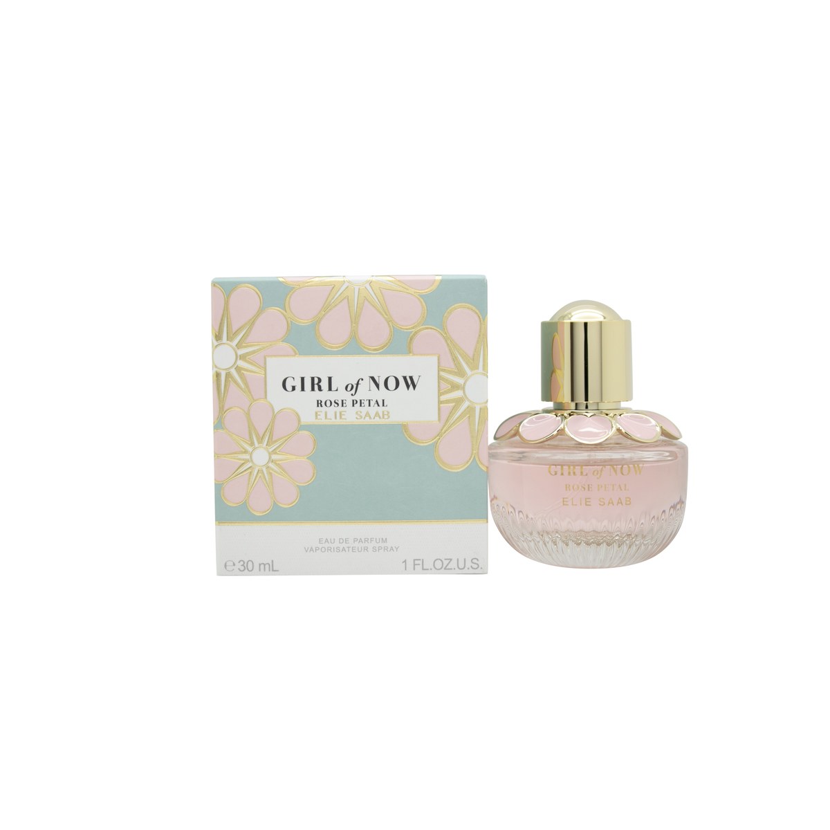 Elie Saab Girl of Now Rose Petal Eau de Parfum, Elie Saab 30 ml – rosa flakon med blomsterlåg og gulddetaljer