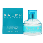 Ralph Lauren Ralph Eau de Toilette 50 ml – lyseblå cylindrisk glasflaske med sølvfarvet låg og enkelt, transparent design