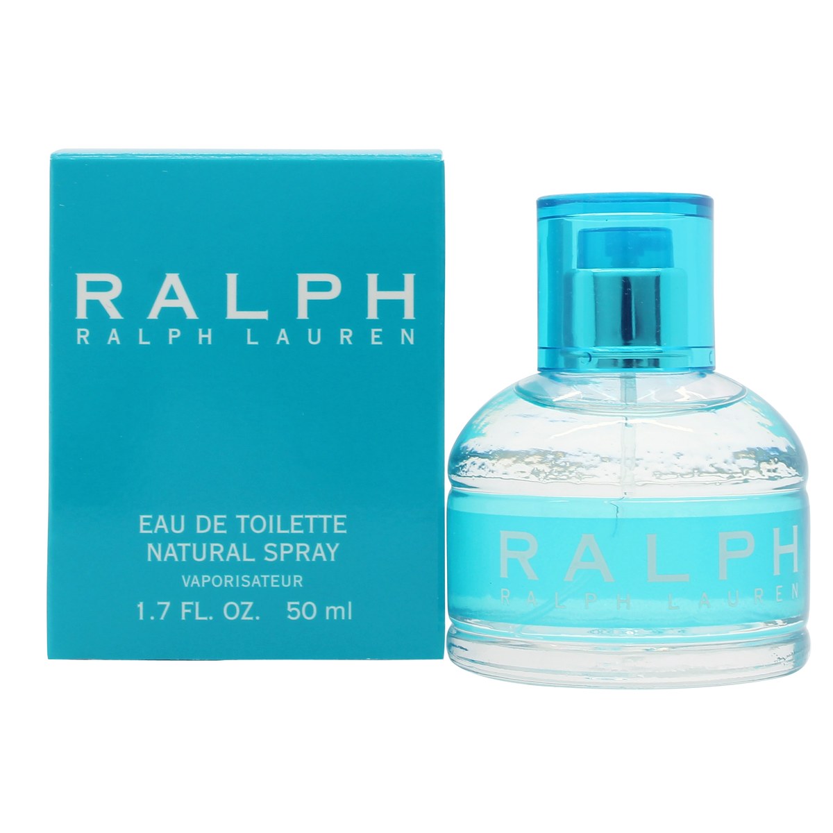 Ralph Lauren Ralph Eau de Toilette 50 ml – lyseblå cylindrisk glasflaske med sølvfarvet låg og enkelt, transparent design