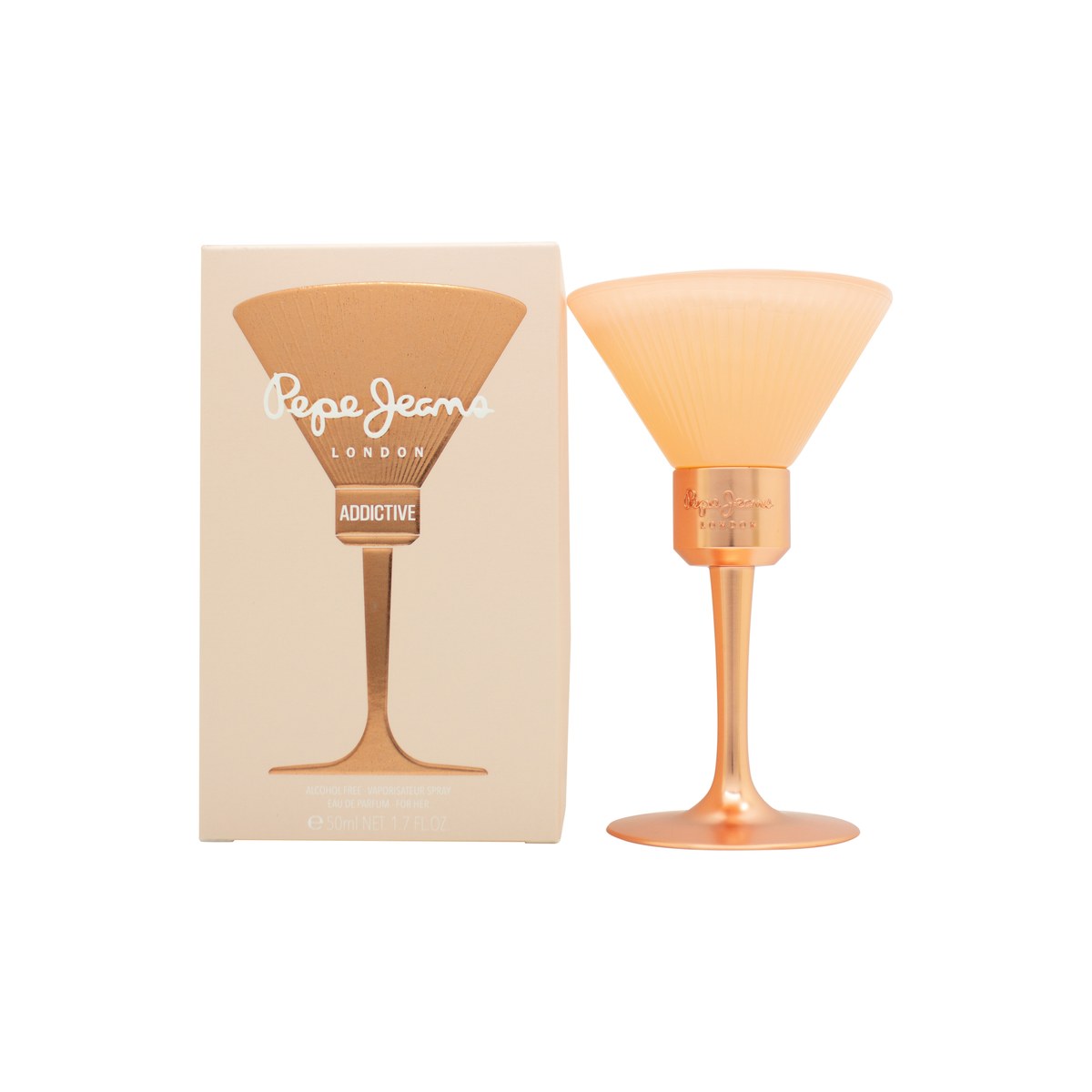 Pepe Jeans Addictive For Her Eau de Parfum 50 ml fra Pepe Jeans, cocktailglasformet flakon i rosa med blå krave og rund prop
