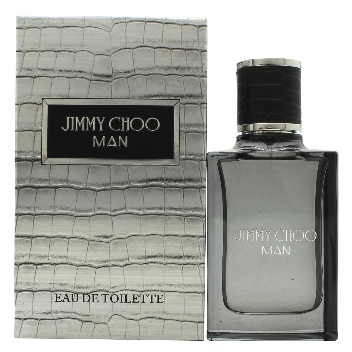Jimmy Choo Man Eau de Toilette, Jimmy Choo 30 ml – sølvfarvet lommelærkeformet flakon med krokopræg og sort hætte