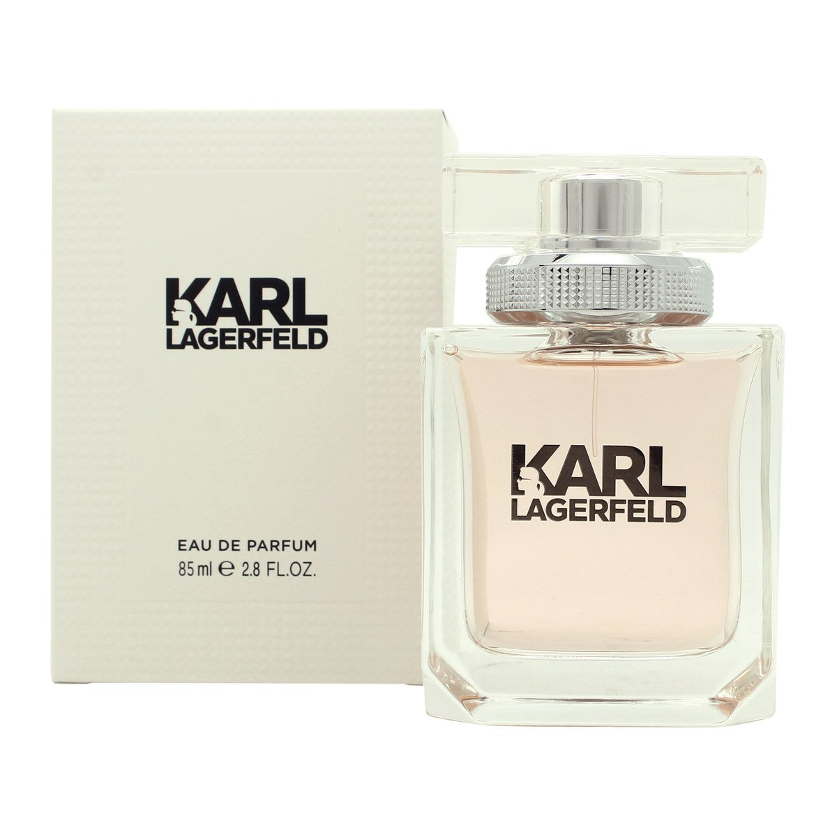 Karl Lagerfeld Karl Lagerfeld for Her Eau de Parfum 85 ml – lyserød glasflakon med sort top og Karl-silhuet