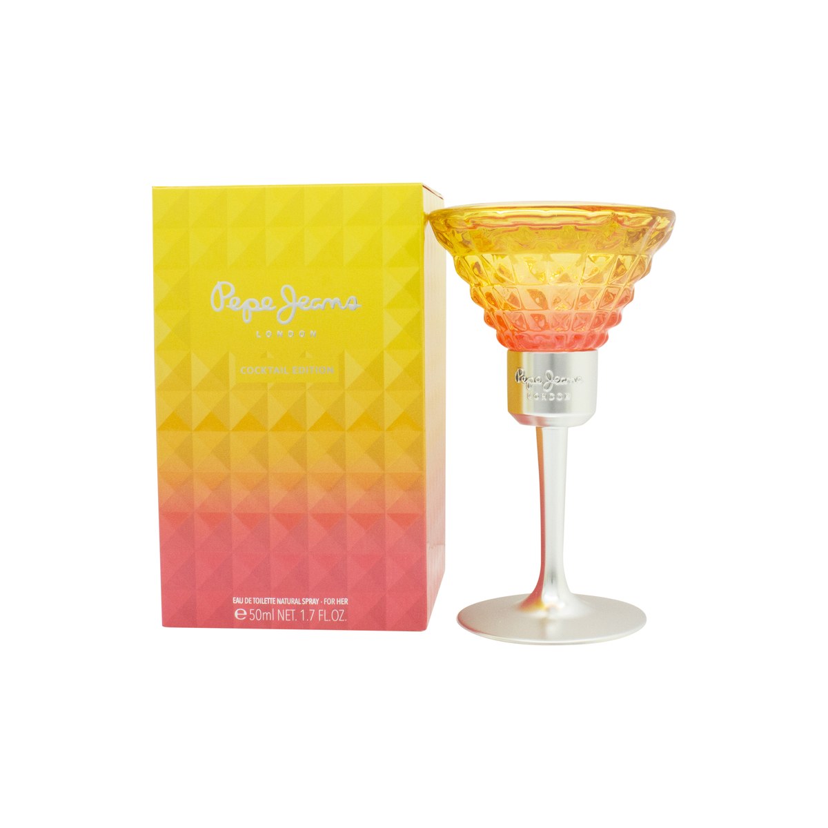 Pepe Jeans For Her Cocktail Eau de Toilette 50 ml fra Pepe Jeans i martiniglasformet flakon i rosa glas med sølvdetaljer