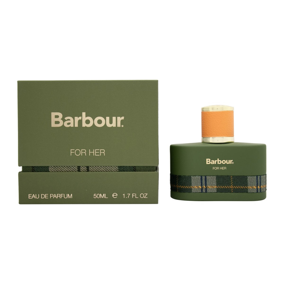Barbour Barbour For Her Eau de Parfum 50 ml – klar, rektangulær glasflaske med sølvfarvet låg og enkelt logo