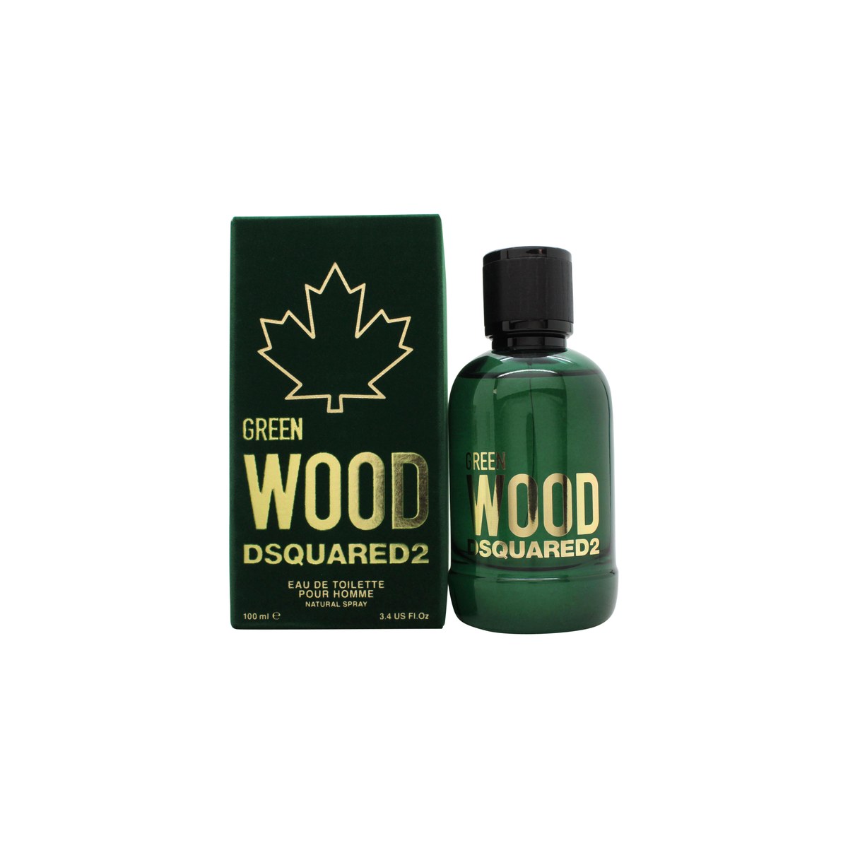 DSquared² Green Wood Eau de Toilette 100 ml, DSquared², mørkegrøn cylindrisk glasflaske med træhætte og enkelt logo.