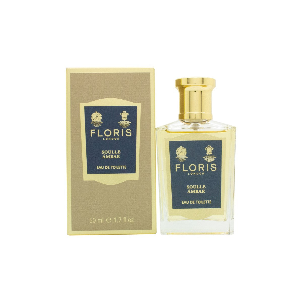Floris Soulle Ambar Eau de Toilette 50 ml fra Floris – klar glasflaske med gylden duft og sort låg i enkelt, klassisk design.