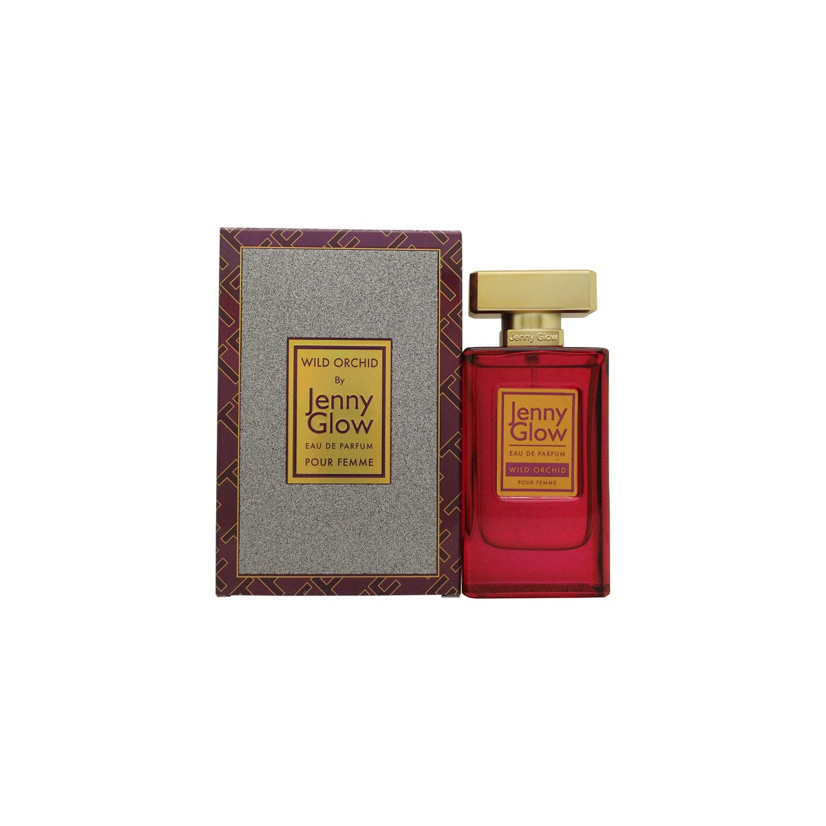 Jenny Glow Wild Orchid Pour Femme Eau de Parfum 80 ml – klar flaske med gylden væske og sort låg
