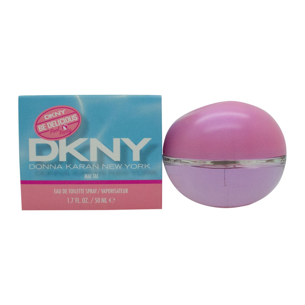 DKNY Be Delicious Mai Tai Eau de Toilette 50 ml – rund glasflakon i ferskenorange nuance med sølvkapsel formet som æble